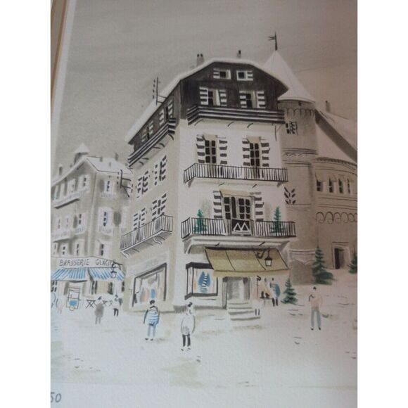 Georges Damin Framed Numbered Lithograph Print 5/250 Snowy French Town - Picture 4 of 6
